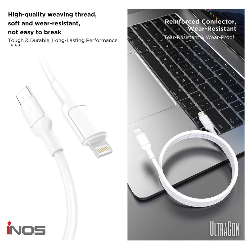 Καλώδιο Σύνδεσης USB 2.0 inos UltraCon USB C σε Lightning 27W 1m Λευκό