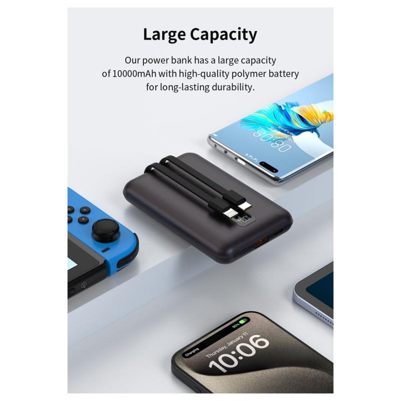 Φορτιστής Ανάγκης Devia EP202 22.5W 10000mAh Mini με 2 Ενσωματωμένα Καλώδια Extreme Speed Ασημί