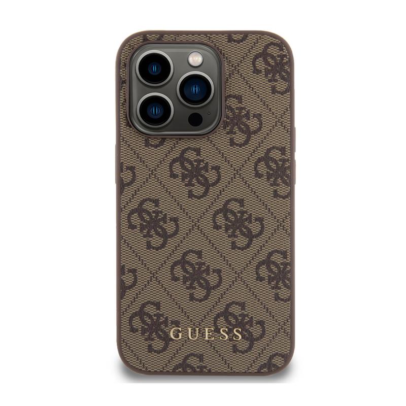Θήκη PU Guess Apple iPhone 15 Pro Hardcase Metal Gold Logo 4G Καφέ