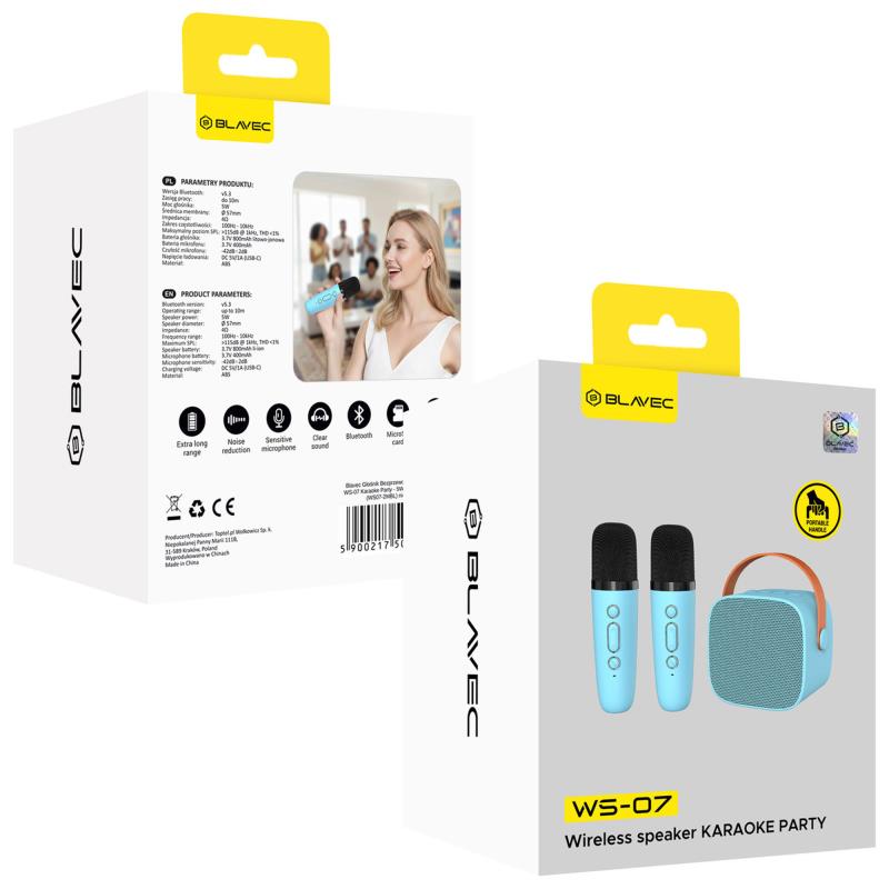 Φορητό Ηχείο Bluetooth Blavec WS-07 Karaoke Party με 2 Μικρόφωνα 5W Μπλε