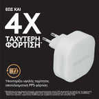 Φορτιστής Ταξιδίου Ταχείας Φόρτισης Duracell με Διπλή  Έξοδο USB A & USB C PD 30W Λευκό
