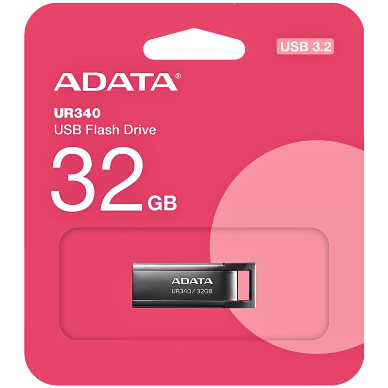 USB 3.2 Flash Disk Adata UR340 USB A 100MB/s 32GB Μαύρο