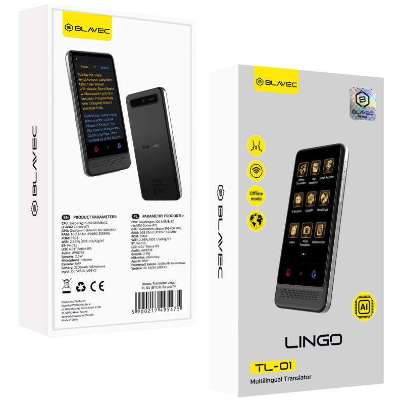 Φορητός Μεταφραστής Blavec Lingo TL-01 Μαύρο