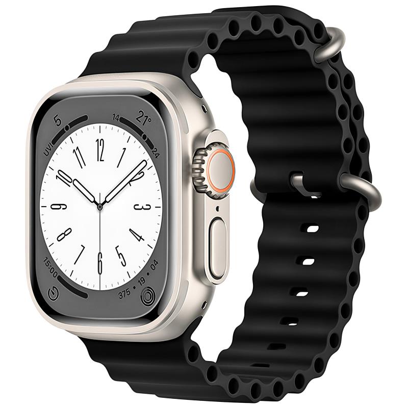Λουράκι Σιλικόνης Ocean για Apple Watch 44/ 45/ 46/ 49mm Μαύρο (Ασυσκεύαστο)