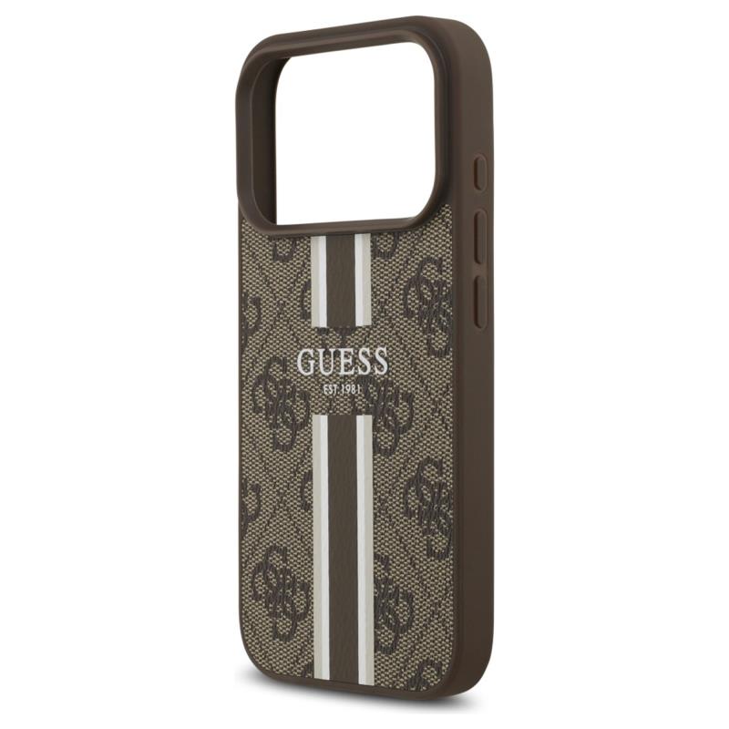 Θήκη PU Guess MagSafe Apple iPhone 17 Pro Hardcase Printed Stripes 4G Καφέ