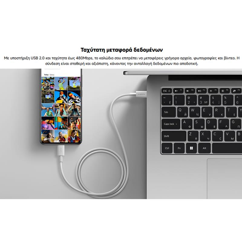 Καλώδιο Σύνδεσης USB 2.0 Xiaomi BHR087KGL Braided USB C σε USB C 120W 6A 1m Λευκό