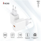 Φορτιστής Ταξιδίου inos με Έξοδο USB A 18W & USB C Καλώδιο 1m Λευκό