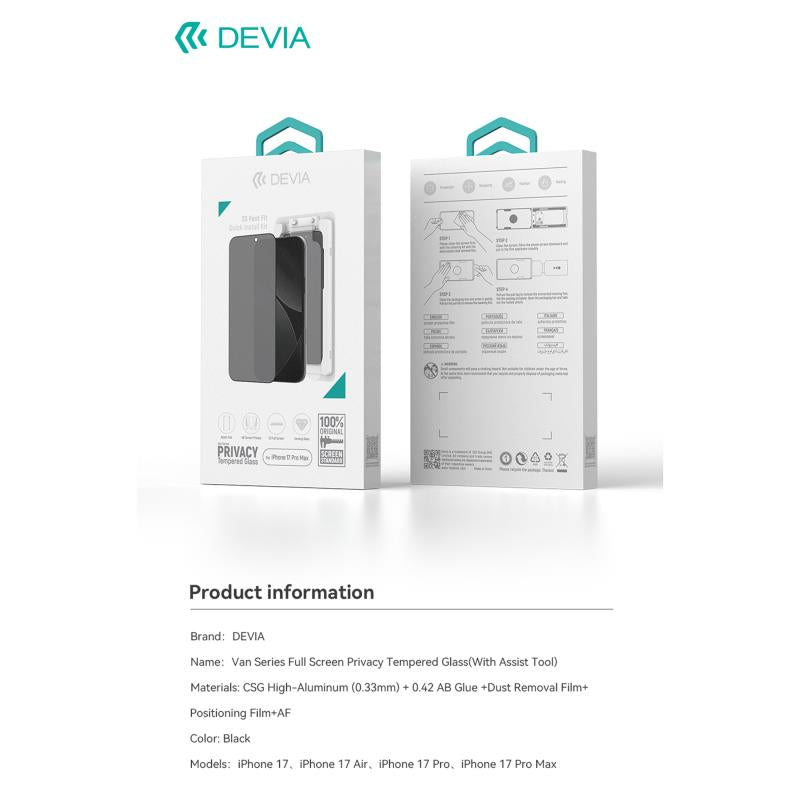 Tempered Glass Full Face Privacy Devia Apple iPhone Air με Βοηθητικό Εργαλείο Van Μαύρο (1 τεμ.)