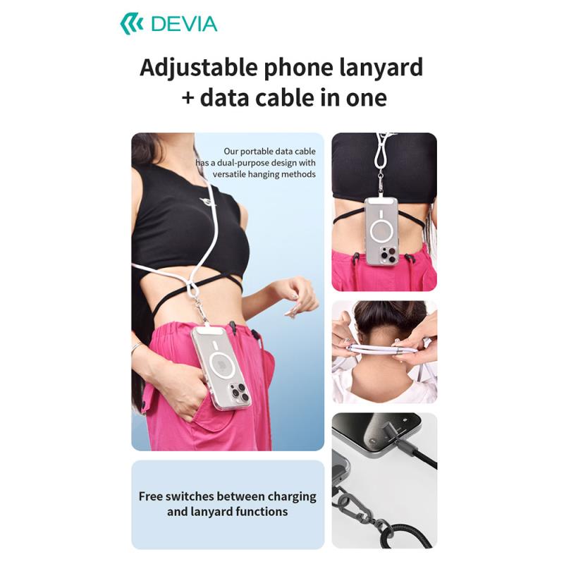 Καλώδιο Σύνδεσης USB 2.0 Woven Adjustable Lanyard Devia EC657 USB C σε USB C PD 60W 1.6m Extreme Μαύρο