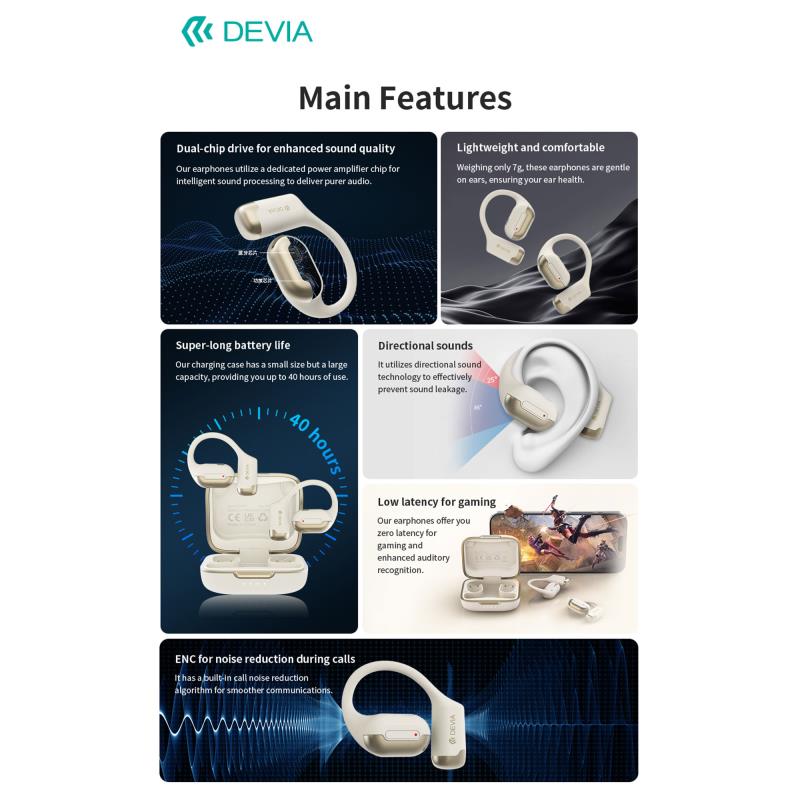 True Wireless Ακουστικά Bluetooth Devia EM401 OWS Pro1 Μπεζ