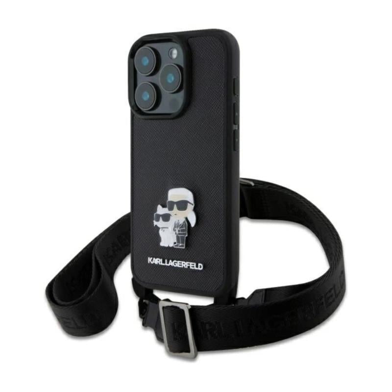Θήκη Δερμάτινη Karl Lagerfeld Apple iPhone 16 Pro Saffiano Crossbody Metal Pin Karl & Choupette Μαύρο