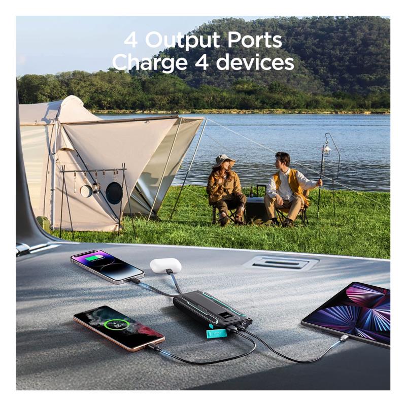 Φορτιστής Ανάγκης Joyroom JR-L017 22.5W 10000mAh PD με Φακό & 2 Ενσωματωμένα Καλώδια Μαύρο