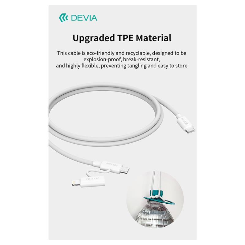 Καλώδιο Σύνδεσης USB 2.0 Devia EC404 2 σε 1 USB C σε USB C & Lightning PD 60W & 27W 1.2m Smart Λευκό