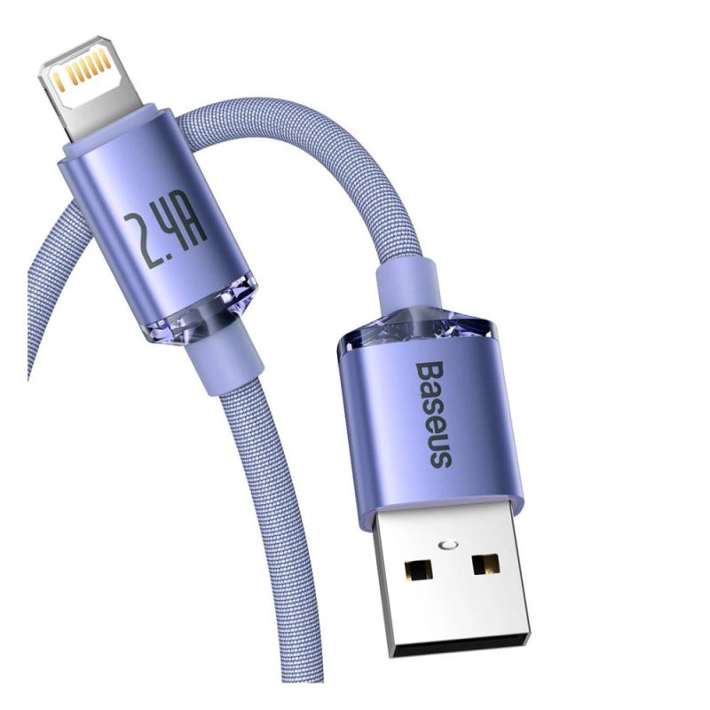 Καλώδιο Σύνδεσης USB 2.0 Baseus Crystal Shine USB A σε Lightning 12W 2.4A 1.2m Μωβ