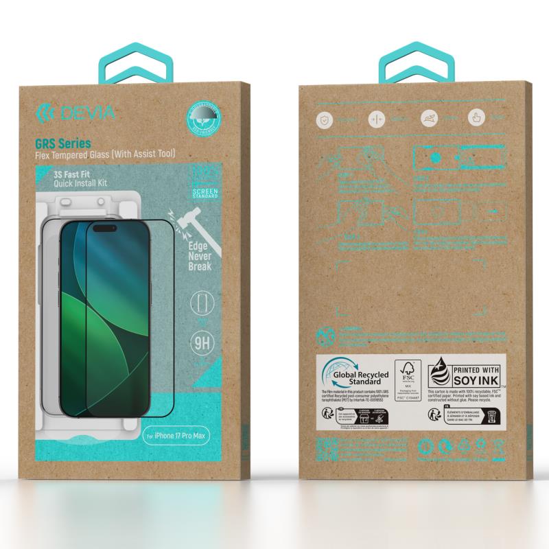 Tempered Glass Full Face Flex Devia Apple iPhone 17 Pro Max με Βοηθητικό Εργαλείο GRS Μαύρο (1 τεμ.)
