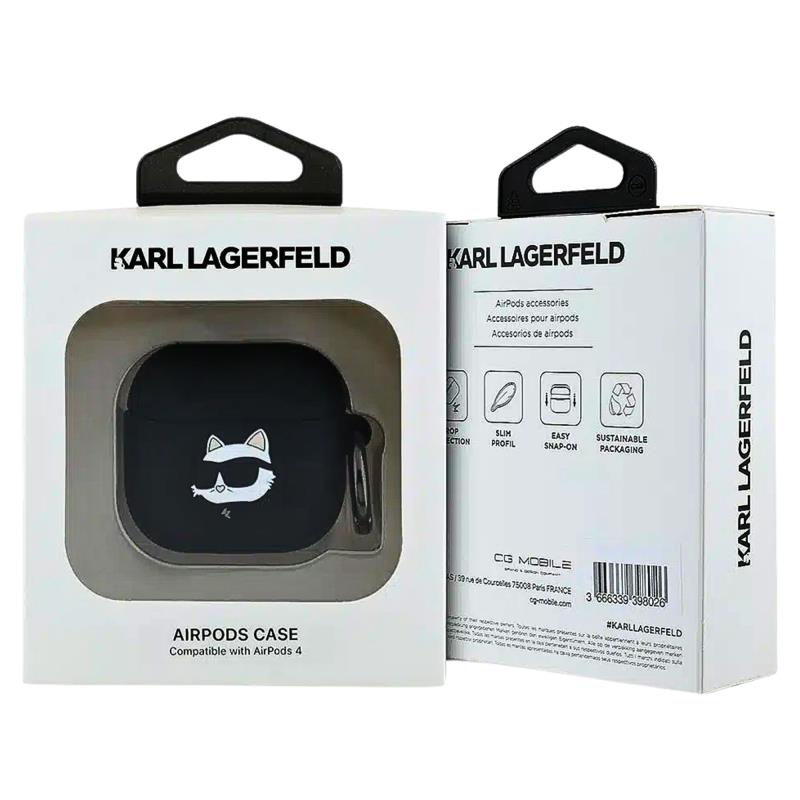 Θήκη Σιλικόνης Karl Lagerfeld Apple AirPods 4 (2024) Choupette Head 3D Μαύρο