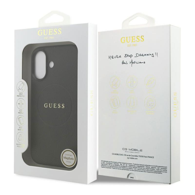 Θήκη PU Guess MagSafe Apple iPhone 17 Grained Gold Ring Μαύρο