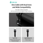 Καλώδιο Σύνδεσης USB 2.0 2 σε 1 Braided Devia EC648 USB C σε USB C & Lightning PD 60W & 12W 1.2m Extreme Μαύρο