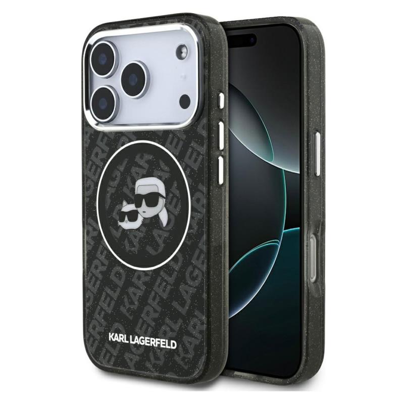 Θήκη Σιλικόνης Karl Lagerfeld Magsafe Apple iPhone 17 Pro Glitter Karl & Choupette Heads Μαύρο