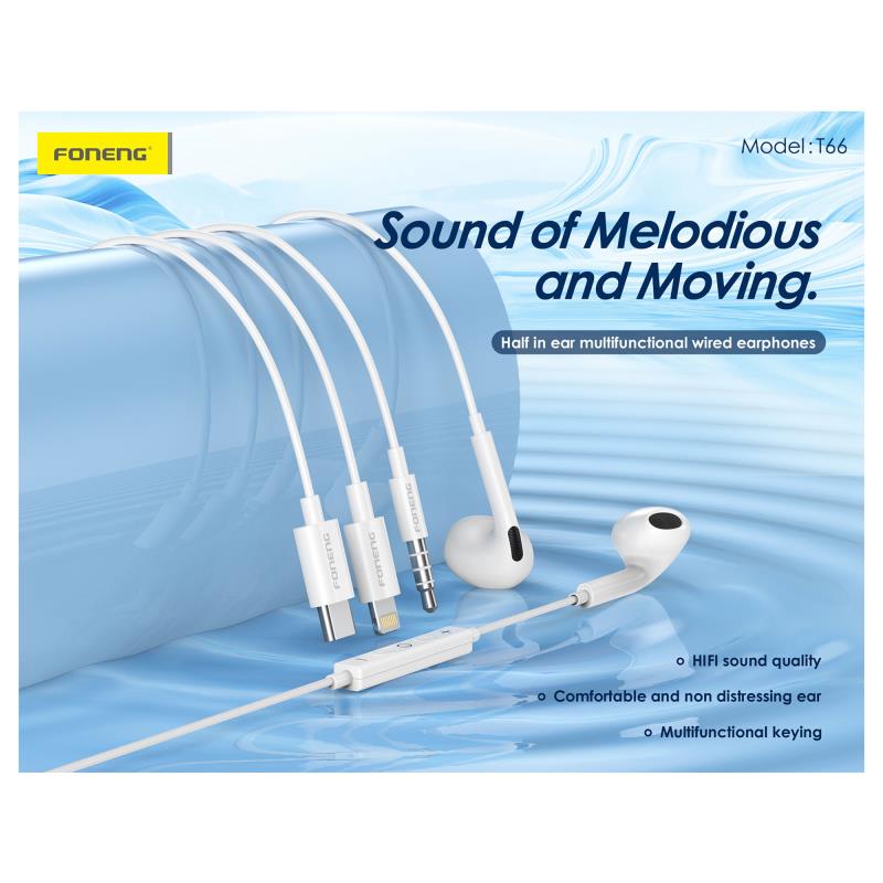Hands Free Stereo Foneng T66 USB C Λευκό