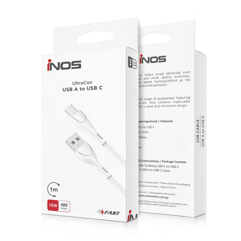 Καλώδιο Σύνδεσης USB 2.0 inos UltraCon USB A σε USB C 15W 1m Λευκό