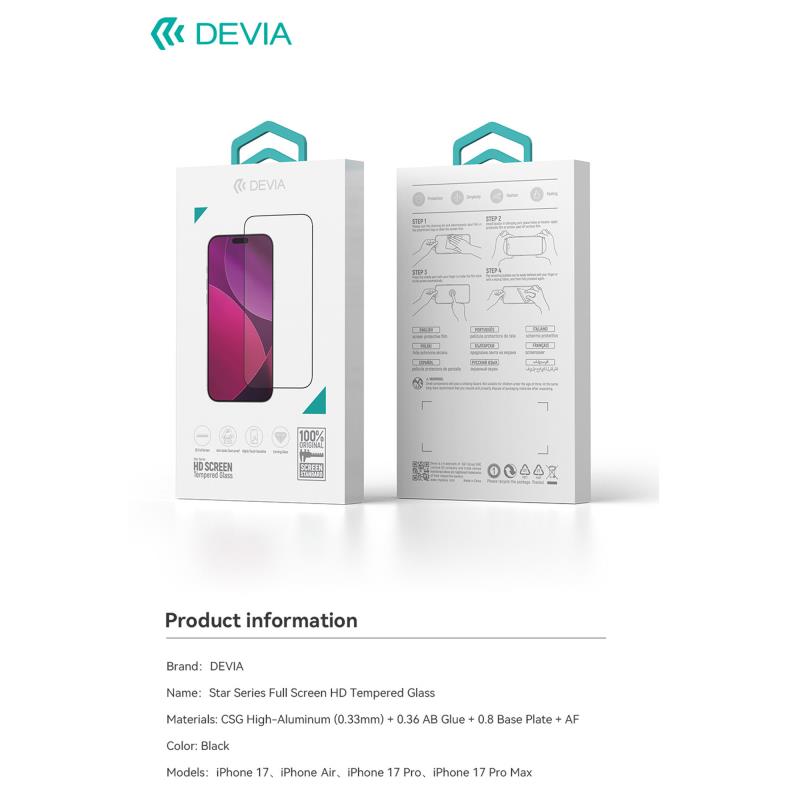 Tempered Glass Full Face HD Devia Apple iPhone 17 Star Μαύρο