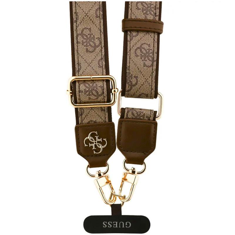 Universal Λουράκι Λαιμού Guess για Θήκες Κινητών CBDY PU Leather Strass Metal Logo 4G Καφέ