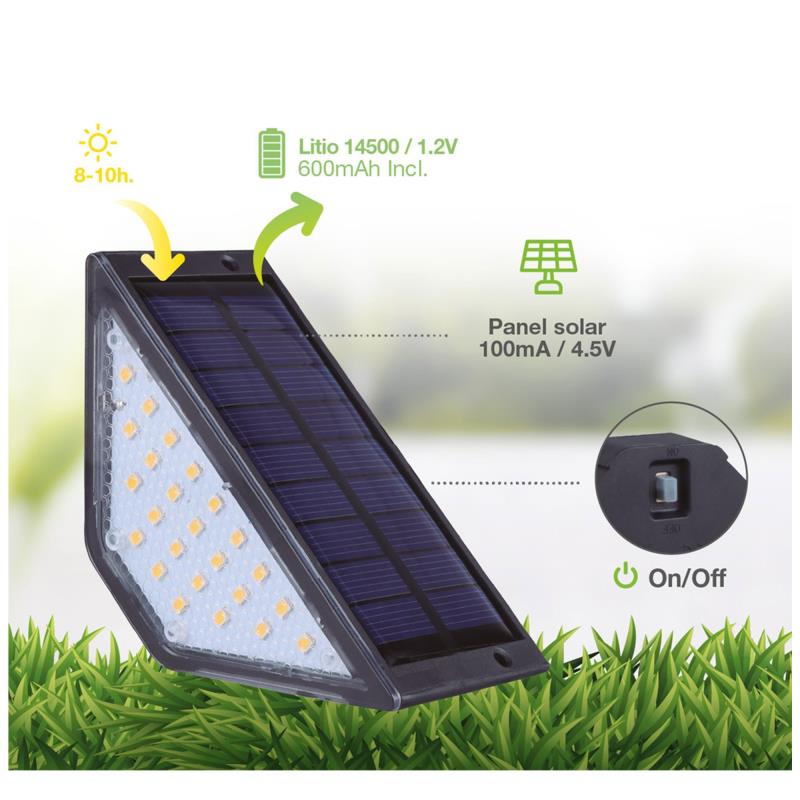 Ηλιακό Φωτιστικό Εξ. Χώρου LED GSC Ankasy Bulkhead 3W 600 mAh 80lm για Σκαλοπάτια Μαύρο