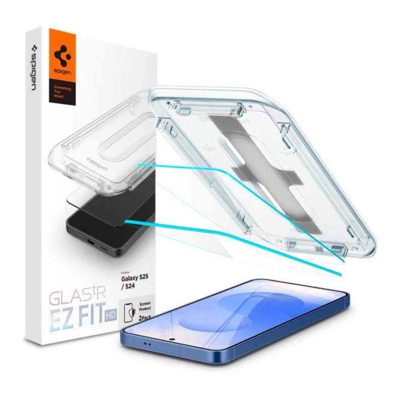 Tempered Glass Full Face Spigen Glas.tR EZ-FIT Samsung S921 Galaxy S24 5G/ S931 Galaxy S25 5G (2 τεμ.)