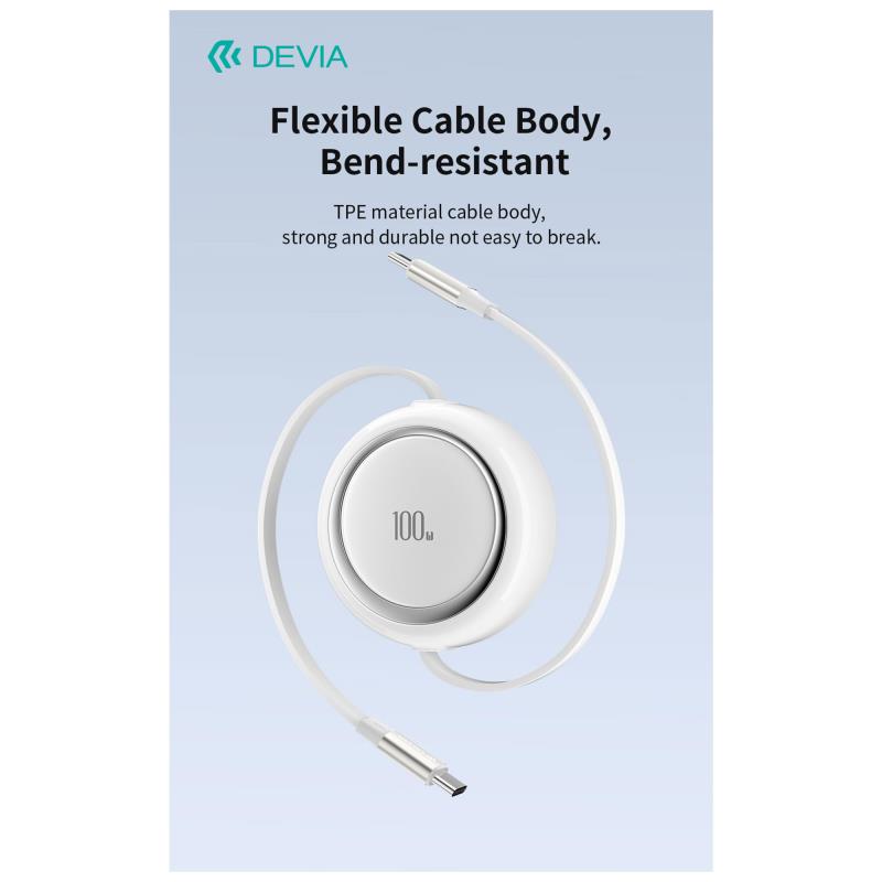 Καλώδιο Σύνδεσης USB 2.0 Devia EC317 USB C σε USB C PD 100W 1m Stretchable Pro2 Λευκό