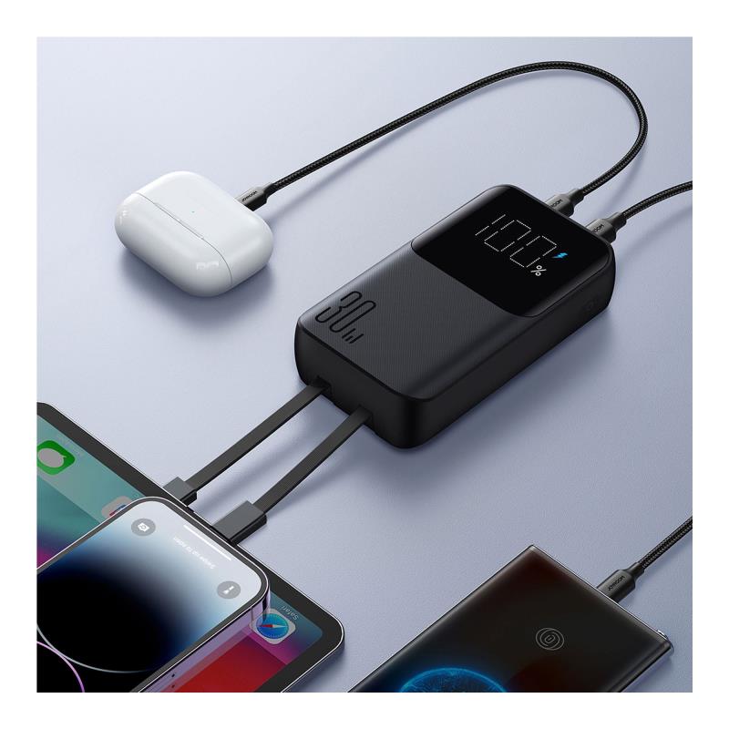 Φορτιστής Ανάγκης Joyroom JR-PBC06 30W 10000mAh PD με 2 Ενσωματωμένα Καλώδια Μαύρο