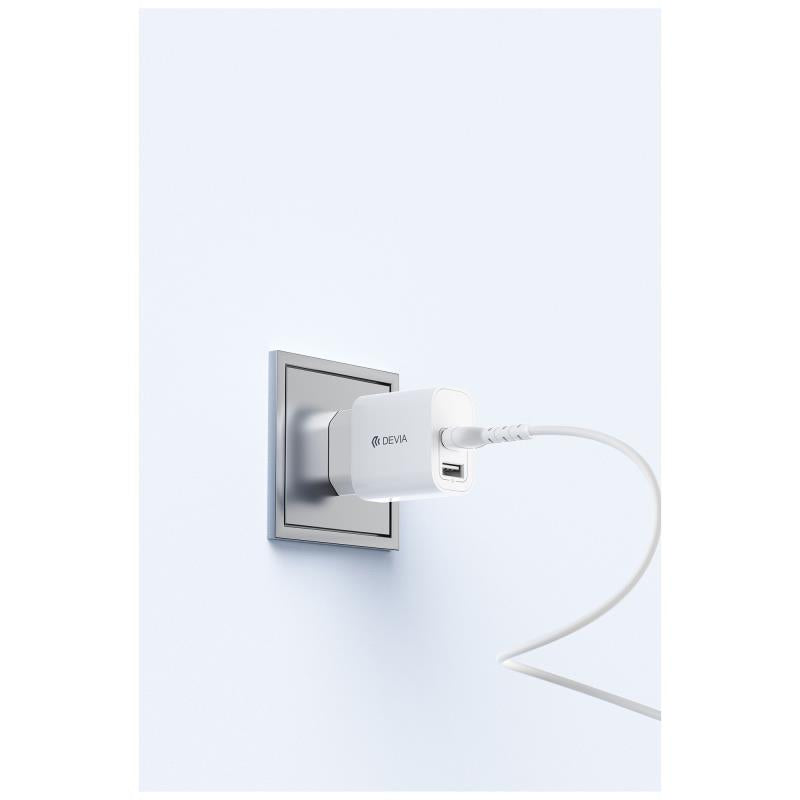 Φορτιστής Ταξιδίου Devia RLC-342 με Διπλή Έξοδο 2xUSB A 12W & Καλώδιο USB A σε USB C 1m Lite2 Λευκό