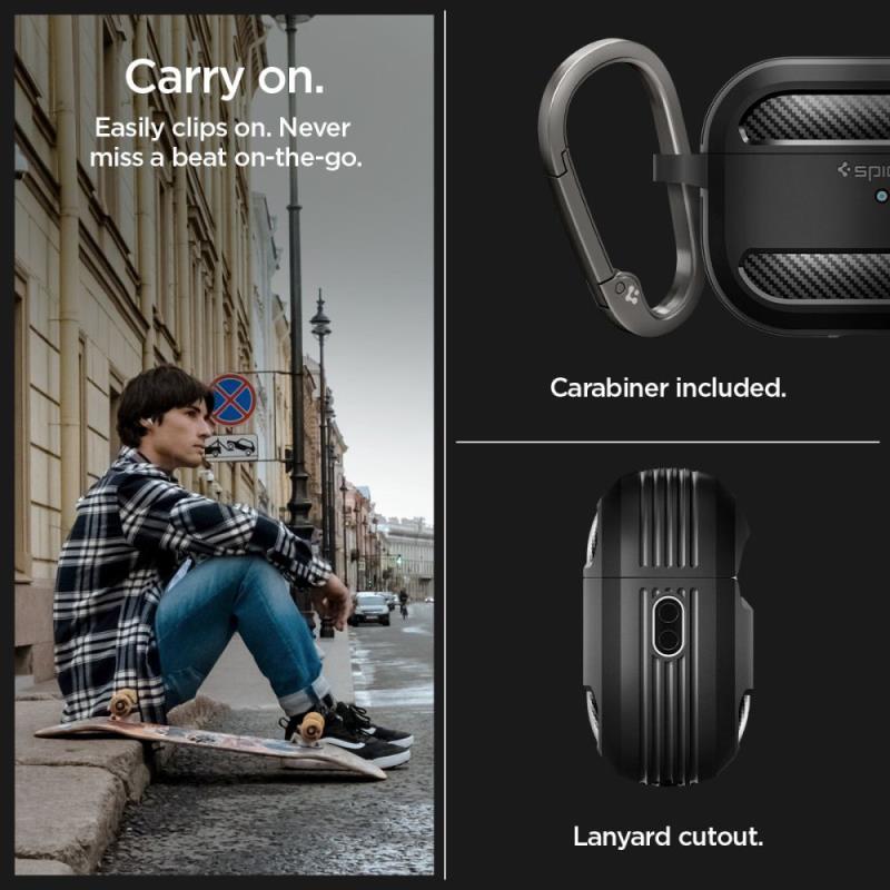 Spigen Rugged Armor Silicone Case Apple AirPods Pro 1/2 with Hook Black