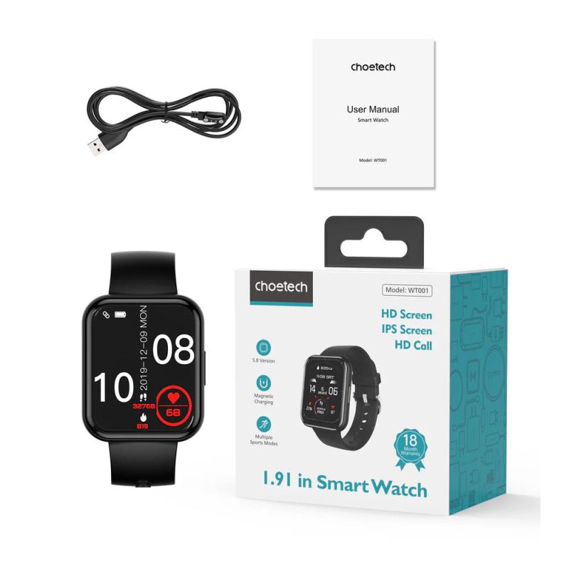 Smartwatch Choetech WT001 1.91" Μαύρο