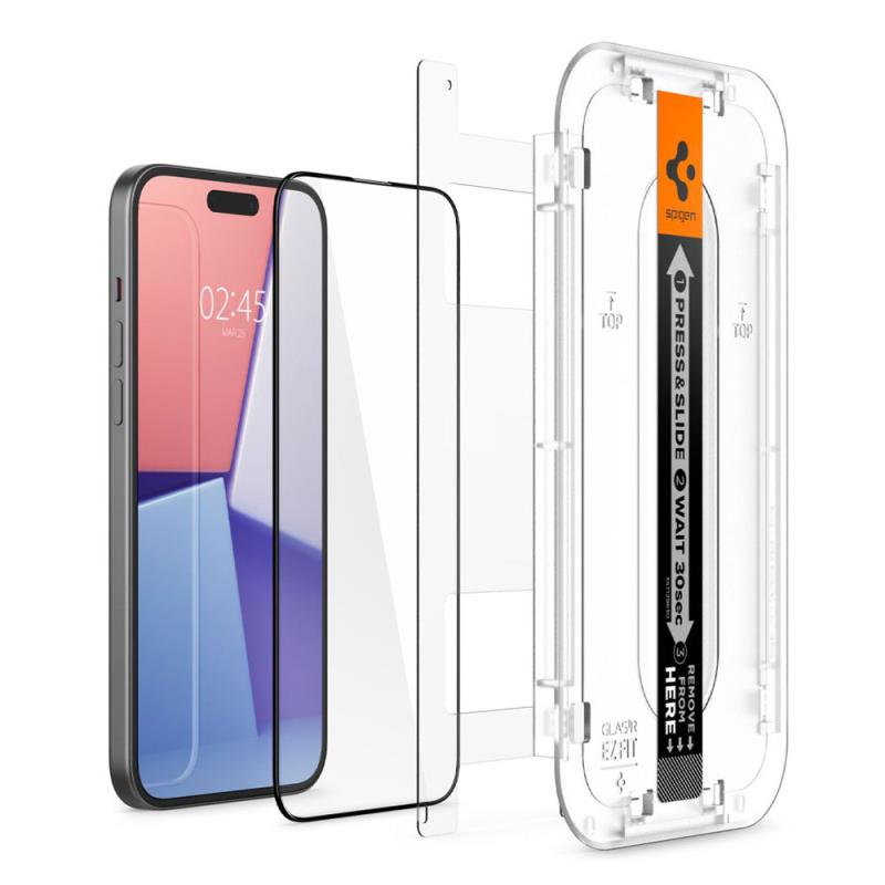 Tempered Glass Full Face Spigen Glas.tR EZ-FIT Apple iPhone 15 Pro Max Μαύρο