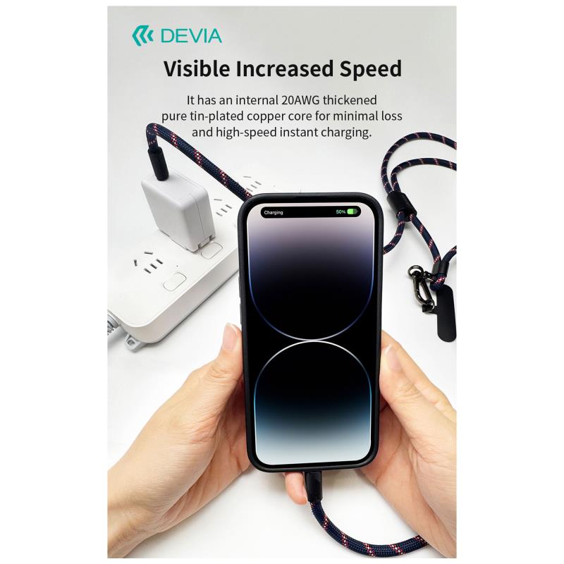 Καλώδιο Σύνδεσης USB 2.0 Woven Adjustable Lanyard Devia EC429 USB C σε Lightning PD 27W 1.6m Cable Pro5 Μαύρο