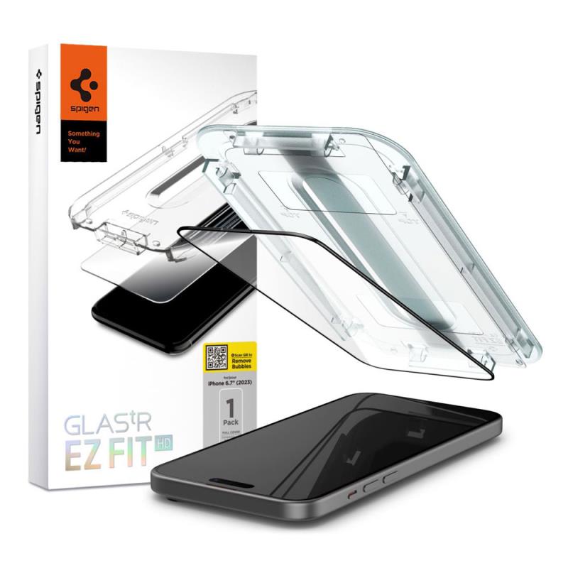 Tempered Glass Full Face Spigen Glas.tR EZ-FIT Apple iPhone 15 Plus Μαύρο