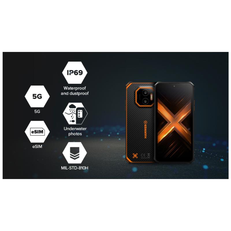 Κινητό Τηλέφωνο Hammer Energy X2 5G (Dual SIM) 256GB 8GB RAM Μαύρο-Πορτοκαλί
