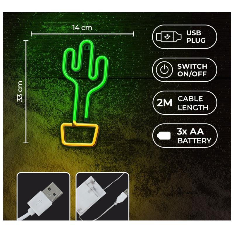 Neon LED Forever Light FLNE02 CACTUS (USB/Μπαταρίας & On/Off) Πράσινο
