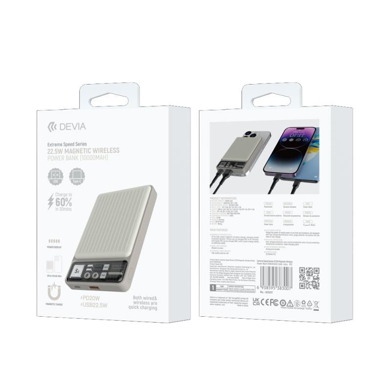 Φορτιστής Ανάγκης Devia S28 22.5W 10000mAh Magnetic Wireless Extreme Speed Ανοικτό Γκρι