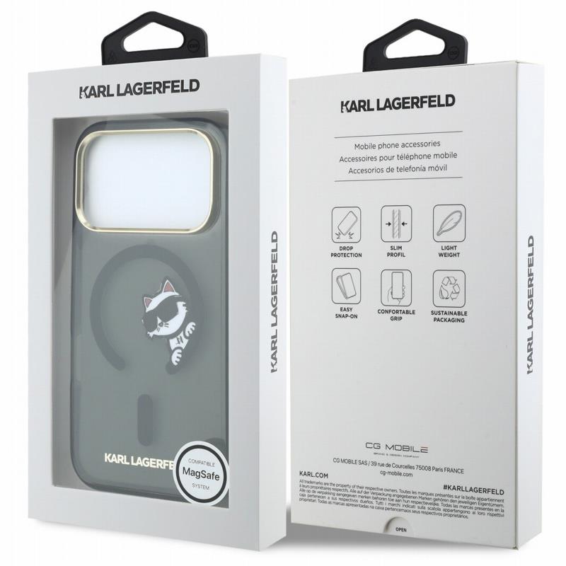Θήκη PC/TPU Karl Lagerfeld Magsafe Apple iPhone 18 Pro/ 17 Pro IML Peekaboo Print & Metal Frame Choupette Μαύρο