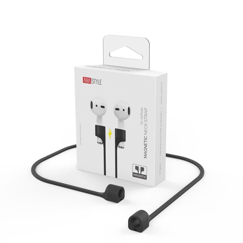 Strap Λαιμού Σιλικόνης AhaStyle PT74 Apple AirPods Magnetic Μαύρο