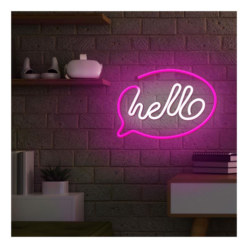 Neon LED Forever Light FLNE15 HELLO (USB/Μπαταρίας & On/Off) Ροζ - Λευκό