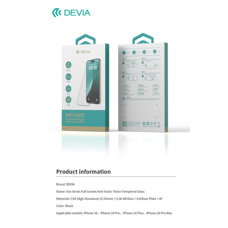 Tempered Glass Full Face Anti-Static Devia Apple iPhone 16 Van Μαύρο (1 τεμ.)