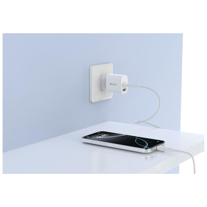 Φορτιστής Ταξιδίου Devia RLC-342 με Διπλή Έξοδο 2xUSB A 12W & Καλώδιο USB A σε USB C 1m Lite2 Λευκό