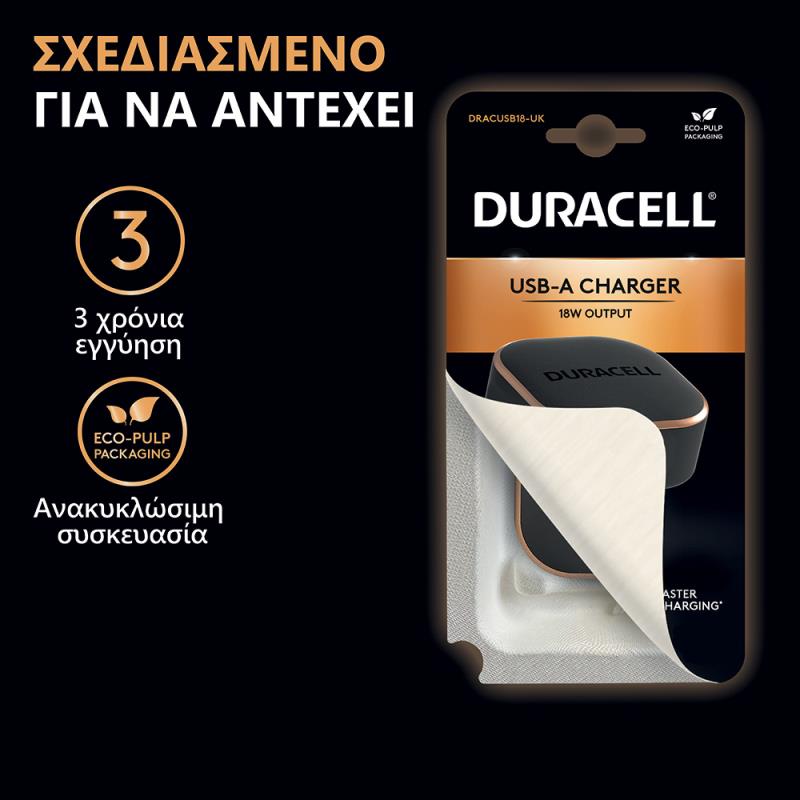 Φορτιστής Ταξιδίου Duracell με Έξοδο USB C PD 20W Μαύρο