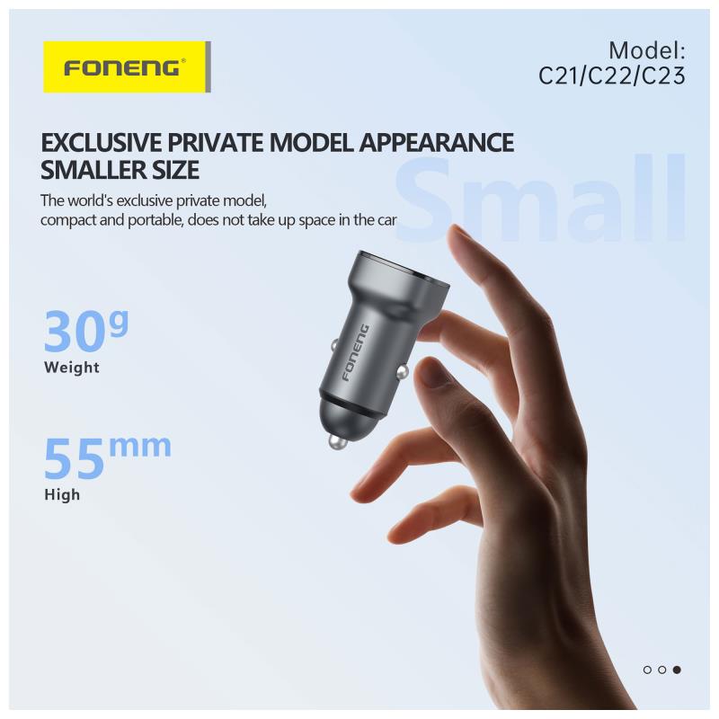 Φορτιστής Αυτοκινήτου Ταχείας Φόρτισης Foneng C23 με Διπλή Έξοδο USB A & USB C PD QC 30W Σκούρο Γκρι