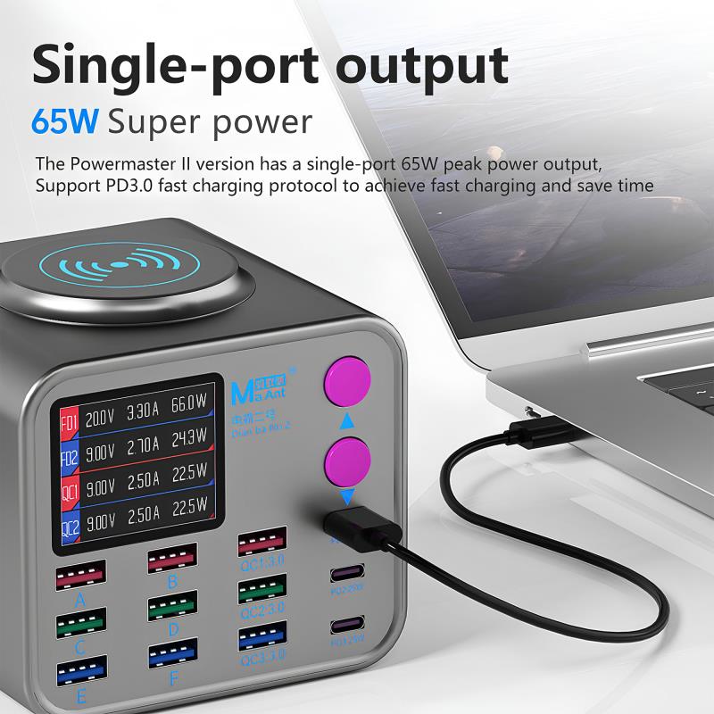 Πολυφορτιστής Πάγκου MaAnt Dian Ba 2 με 9 Θύρες USB A & 3 Θύρες USB C & 1 Ασύρματη PD 3.0/ QC 3.0 300W & Οθόνη Ενδείξεων Γκρι