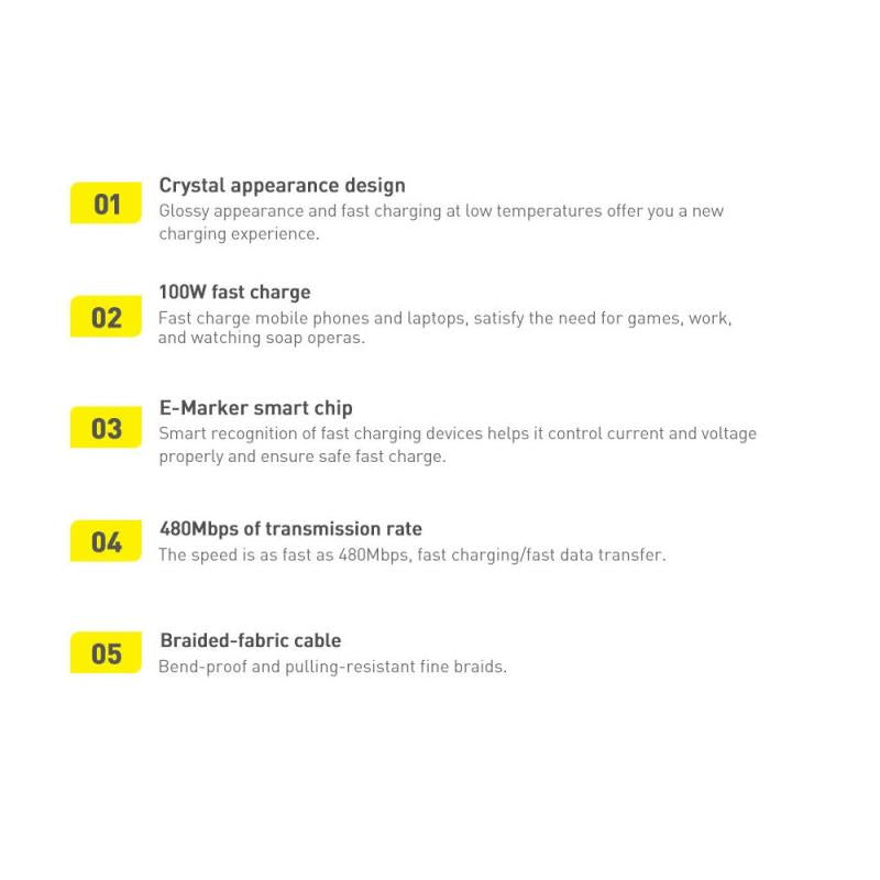 Καλώδιο Σύνδεσης USB 2.0 Baseus Crystal Shine USB C σε USB C PD 100W 5A 1.2m Μωβ