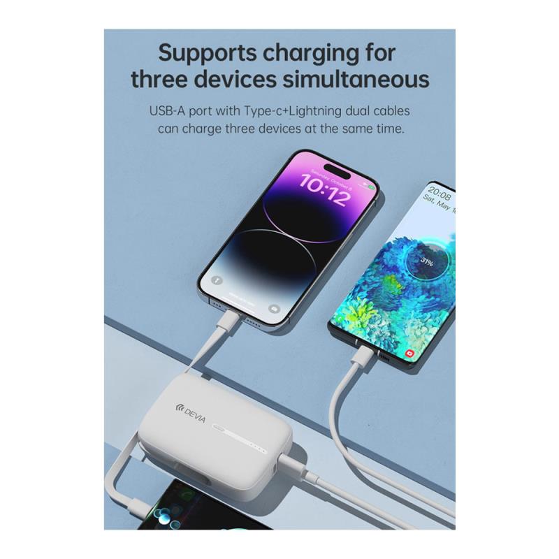 Φορτιστής Ανάγκης Devia EP158 10W 10000mAh με 2 Ενσωματωμένα Καλώδια Kintone Μαύρο